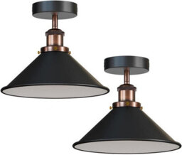 Flush Mounted Ceiling Lights 2 Pack Indoor Lights Wiith Metal E27 Base And Black Cone Shade