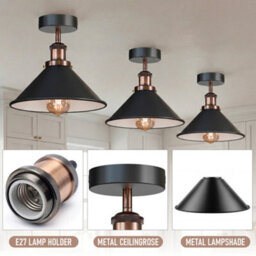 Flush Mounted Ceiling Lights 2 Pack Indoor Lights Wiith Metal E27 Base And Black Cone Shade - thumbnail 6