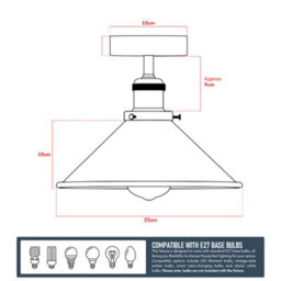 Flush Mounted Ceiling Lights 2 Pack Indoor Lights Wiith Metal E27 Base And Black Cone Shade - thumbnail 3