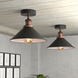 Flush Mounted Ceiling Lights 2 Pack Indoor Lights Wiith Metal E27 Base And Black Cone Shade - thumbnail 8