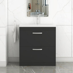 Royal Bathrooms Turin 800mm Matt Black Floor Standing Vanity Unit 2 Drawer With Mid-Edge Basin - thumbnail 1