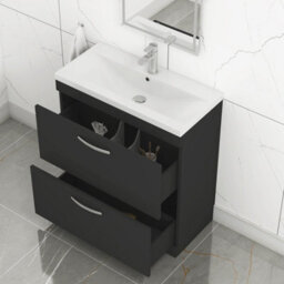 Royal Bathrooms Turin 800mm Matt Black Floor Standing Vanity Unit 2 Drawer With Mid-Edge Basin - thumbnail 5
