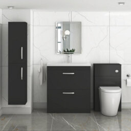 Royal Bathrooms Turin 800mm Matt Black Floor Standing Vanity Unit 2 Drawer With Mid-Edge Basin - thumbnail 4
