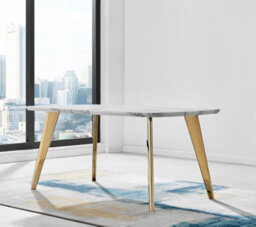 Furniturebox Uk Andria Gold Leg Marble Effect Dining Table And  6 White Milan Chairs - thumbnail 3