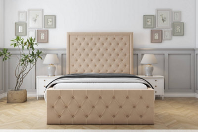 "Sloomy Vienna Pebble Plush Bed Frame With Mattress With 50"" Upholstered Headboard 2'6 Small Single" - image 1