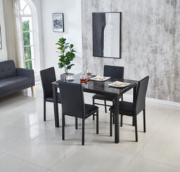 Modernique Emillia Mdf Marble Effect Dining Table With 4 Faux Leather Chairs In Grey