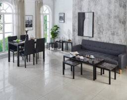 Modernique Emillia Mdf Marble Effect Dining Table With 4 Faux Leather Chairs In Grey - thumbnail 2