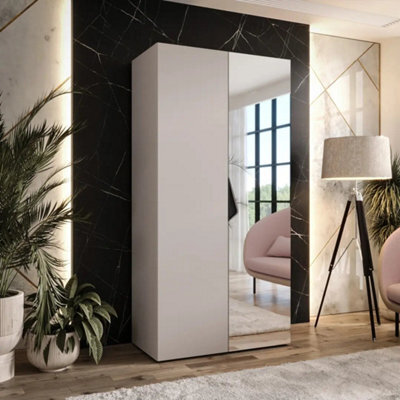 Arte Sandi Ii Hinged Door Wardrobe 100Cm - Cashmere Two-Door Mirrored Wardrobe With Hanging Space And Shelf - image 1