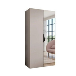Arte Sandi Ii Hinged Door Wardrobe 100Cm - Cashmere Two-Door Mirrored Wardrobe With Hanging Space And Shelf - thumbnail 2