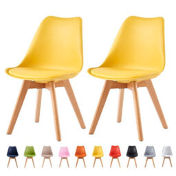 MCC Direct Set Of 2 Dining Chairs With Solid Wooden Legs And Seat Cushion Pad Yellow- Eva By Mcc