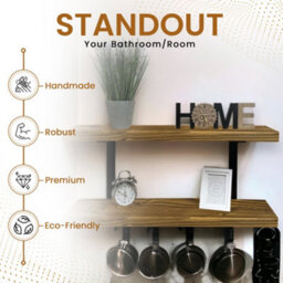 MKGT 40Cm Double Rustic Wooden Shelves Wall-Mounted Shelf With Seated Double Black L Brackets(Tudor Oak) - thumbnail 5
