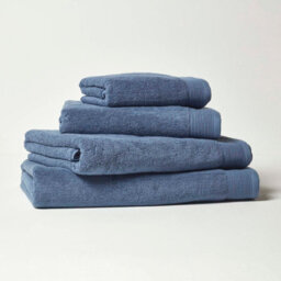Homescapes Denim Blue 100% Combed Egyptian Cotton Set Of 2 Face Cloths 700 Gsm