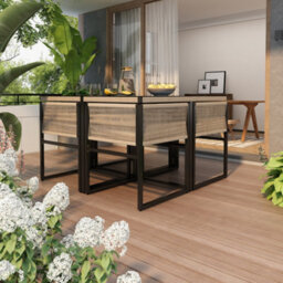 Matteo 5-Piece Garden Dining Set With Square 5mm Tempered Glass Table, 4 Stackable Rope Chairs & Cushions - Beige/black - thumbnail 2