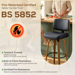 Homcom Bar Stools Set Of 2, 360 Swivel Padded Seat, Curved Wood Legs, Black - thumbnail 9