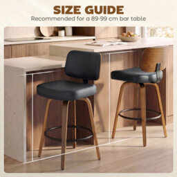 Homcom Bar Stools Set Of 2, 360 Swivel Padded Seat, Curved Wood Legs, Black - thumbnail 8