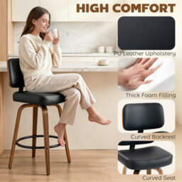 Homcom Bar Stools Set Of 2, 360 Swivel Padded Seat, Curved Wood Legs, Black - thumbnail 5