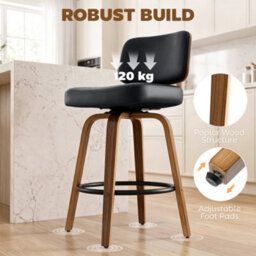 Homcom Bar Stools Set Of 2, 360 Swivel Padded Seat, Curved Wood Legs, Black - thumbnail 7