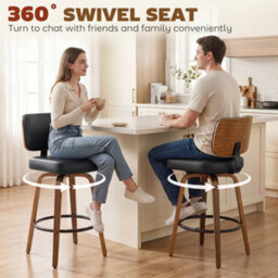 Homcom Bar Stools Set Of 2, 360 Swivel Padded Seat, Curved Wood Legs, Black - thumbnail 6