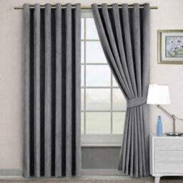 Bedlooms Charcoal Crushed Velvet Curtains Blackout Thermal Insulated Eyelet Curtain (Pair) 66 X 90 Inches With Tie Back Two - thumbnail 8