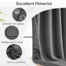 Bedlooms Charcoal Crushed Velvet Curtains Blackout Thermal Insulated Eyelet Curtain (Pair) 66 X 90 Inches With Tie Back Two - thumbnail 4
