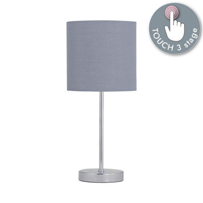 First Choice Lighting Chrome Touch Operated Table Lamp With Grey Cotton Shade - image 1