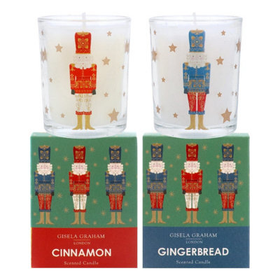 Gisela Graham Christmas Gingerbread & Cinnamon Nutcracker Candles - Set Of 2, 6.6 X 5.1 Cm
