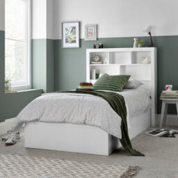 Bedmaster Oscar White Wooden Bookcase Ottoman Storage Bed And Memory Maestro Memory Foam Mattress - thumbnail 4