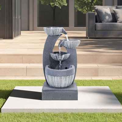 Living And Home Outdoor Electric Freestanding Garden Fountain Tiered Rockery Decor With Led Light - image 1