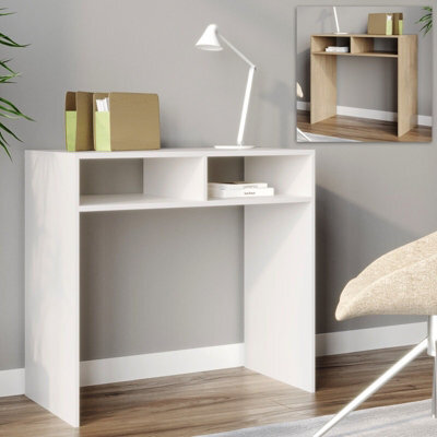 Urbn-Living Urbnliving 80Cm Width Wood Console Table Pc Laptop Computer Desk Office Hallway 2 Storage Shelves White Colour - image 1