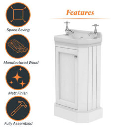 Plum&clay Fairmont White Traditional Cloakroom Bathroom Vanity Unit With Basin (H)86Cm (W)51Cm - thumbnail 6