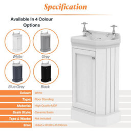 Plum&clay Fairmont White Traditional Cloakroom Bathroom Vanity Unit With Basin (H)86Cm (W)51Cm - thumbnail 5