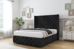 "Sloomy Luthor Black Naples Divan Bed Base 2 Drawers Foot-End-54"" Wingback Headboard & 12"" Footboard 4' Small Double" - thumbnail 3
