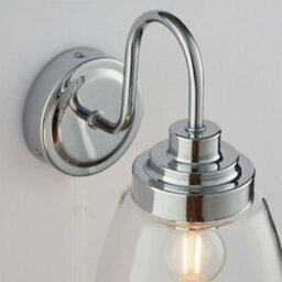 Ip44 Bathroom Wall Light Chrome & Domed Clear Glass Modern Curved Arm Oval Lamp - thumbnail 3