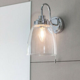 Ip44 Bathroom Wall Light Chrome & Domed Clear Glass Modern Curved Arm Oval Lamp - thumbnail 4
