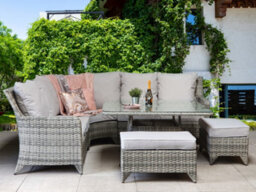 Signature Weave Sarah Wicker Corner Sofa Dining Table Benches Furniture Set Grey - thumbnail 1