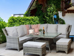 Signature Weave Sarah Wicker Corner Sofa Dining Table Benches Furniture Set Grey - thumbnail 2