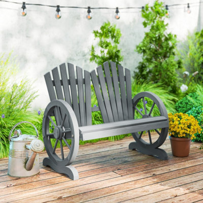 Outsunny 2 Seater Garden Bench W/ Wheel-Shaped Armrests Grey - image 1