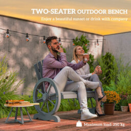 Outsunny 2 Seater Garden Bench W/ Wheel-Shaped Armrests Grey - thumbnail 4