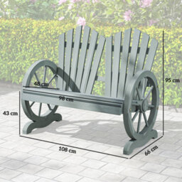 Outsunny 2 Seater Garden Bench W/ Wheel-Shaped Armrests Grey - thumbnail 3