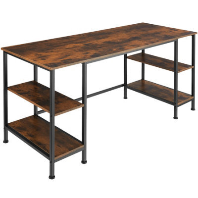Tectake Desk Stoke - 2 Side Shelves With 2 Storage Compartments Each 55 Cm - Industrial Wood Dark, Rustic - image 1