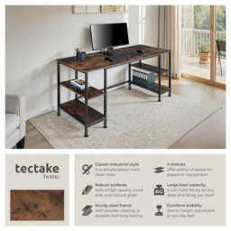 Tectake Desk Stoke - 2 Side Shelves With 2 Storage Compartments Each 55 Cm - Industrial Wood Dark, Rustic - thumbnail 2