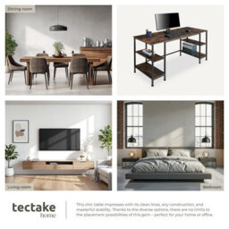 Tectake Desk Stoke - 2 Side Shelves With 2 Storage Compartments Each 55 Cm - Industrial Wood Dark, Rustic - thumbnail 5