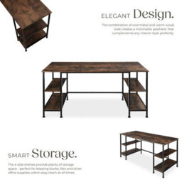 Tectake Desk Stoke - 2 Side Shelves With 2 Storage Compartments Each 55 Cm - Industrial Wood Dark, Rustic - thumbnail 3