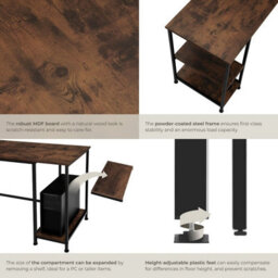 Tectake Desk Stoke - 2 Side Shelves With 2 Storage Compartments Each 55 Cm - Industrial Wood Dark, Rustic - thumbnail 4