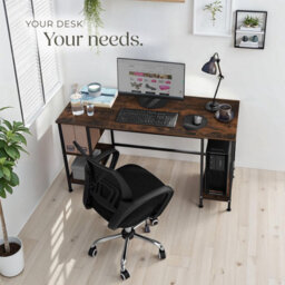 Tectake Desk Stoke - 2 Side Shelves With 2 Storage Compartments Each 55 Cm - Industrial Wood Dark, Rustic - thumbnail 7