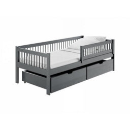 Arte Wooden Single Bed Edi Graphite W194Cm X H64Cm X D96Cm - Solid Pine Design With Dual Drawers & Removable Guardrail - thumbnail 2