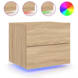 Berkfield Wall-Mounted Bedside Cabinet With Led Lights Sonoma Oak - thumbnail 2