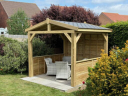 "NLC(DRIFFIELD)LIMITED Nlc Wooden Shingle Roof Gazebo 3.0M X 4.8M (9'10"" X 15'9"") With 15mm Hardwood Ply Roof, Grey Felt Shingles And Tanalised Timber" - thumbnail 1