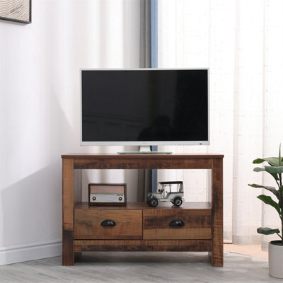 Furniturehmd Industrial Corner Tv Stand Cabinet With 2 Drawers Elegant Tv Console Unit Media Table - image 1