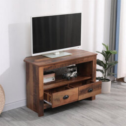 Furniturehmd Industrial Corner Tv Stand Cabinet With 2 Drawers Elegant Tv Console Unit Media Table - thumbnail 3